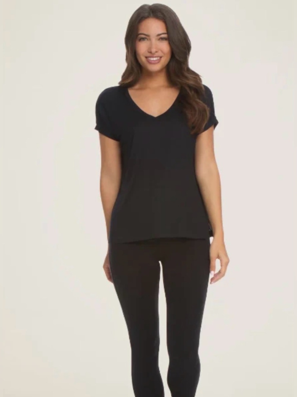 Barefoot Dreams Malibu Collection Pima Cotton Modal V-Neck Tee Black Plus 1X